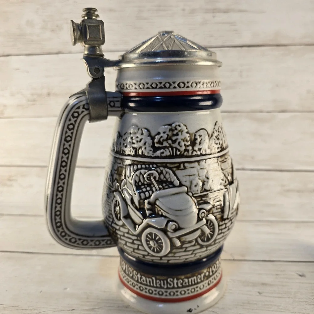 Vintage 1979 Avon Antique Cars Beer Stein Ceramarte Brazil Ford Bugatti Stanley